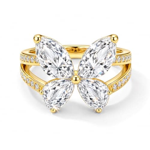 TOPROO 14K Gold Plated Butterfly Ring 925 Sterling Silver Hypoallergenic Statement Ring Daily Occasion Wear