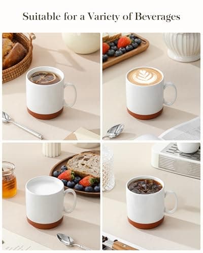 MALACASA 12oz Ceramic Coffee Mugs Set of 4, Stackable Coffee Cups with Straight-Sided Design, Mugs for Coffee, Latte, Tea, Hot Chocolate, Cappuccino and Cocoa, Microwave & Dishwasher Safe, Khaki White - Thumbnail 5