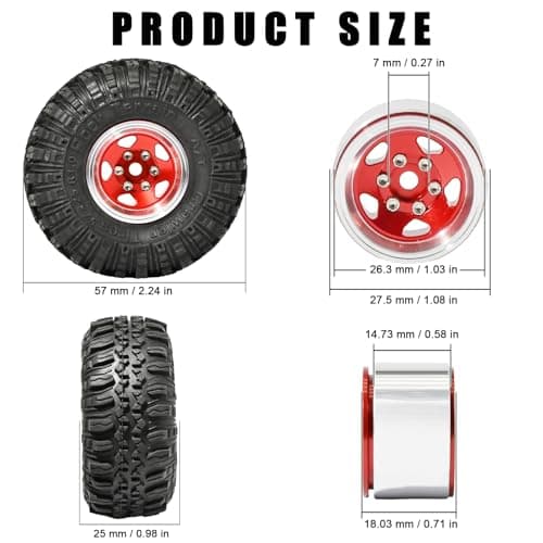 RcThjia 1.0 Beadlock Wheel Soft Tire Set RC Upgrade Part for Traxxas 1/18 TRX4M 1/24 RC Crawlers car Axial SCX24 FMS FCX24 Gladiator Bronco C10 JLU Deadbolt B17 Upgrade.(4Pcs/Set) - Thumbnail 2