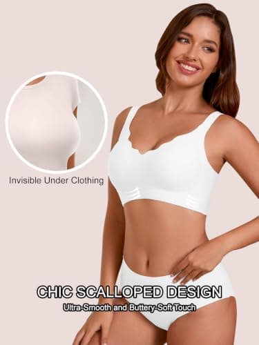 COCOMARTS Jelly Bras for Women No Underwire Seamless Push Up Scalloped Tshirt Bralettes Comfortable Wireless Everyday Bra White Small - Thumbnail 2