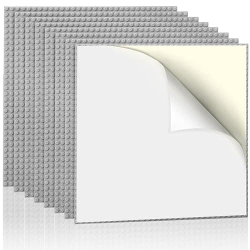 Lekebaby 8 Pack Peel and Stick Building Base Plates, 10"x10" Classic Self-Adhesive Building Boards - 100% Compatible with Major Brands of Toy Building Sets,Sturdy Stacking Play Table Top, Grey