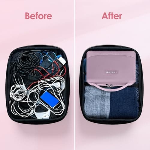 LENTION Premium Electronics Organizer Case with Handle, Large Multi-Compartment Travel Tech Bag for Tablet, Chargers, Cables, AirPods & Toiletries, Waterproof Travel Accessory Organizer (M372 Pink) - Thumbnail 4