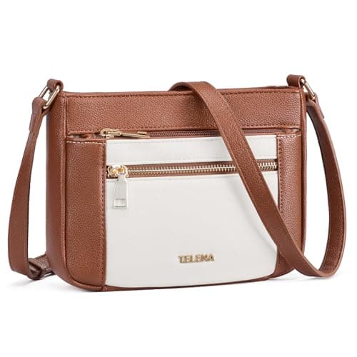 Telena Crossbody Bags for Women, Leather Cross body Purse With Adjustable Strap (Beige With Brown, X-Large) - Image 1