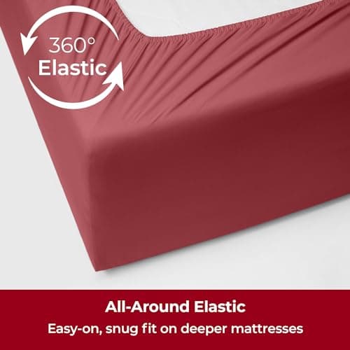 Mellanni Extra Deep Twin Sheets - 3 PC Iconic Collection Bedding - Hotel Luxury, Ultra Soft, Cooling Bed Sheets - Wrinkle, Fade, Stain Resistant (Twin, Brick Red) - Thumbnail 5