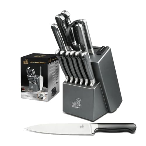15 Piece Stainless Steel Kitchen Knife Set with Block, Built-in Sharpener, Dishwasher Safe Home Chef Cutlery Set, Elegant Gift Box, Ideal Housewarming & Wedding Gift - Image 1
