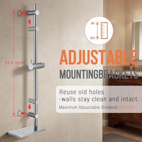 G-Promise Metal 27 Inch Shower Slide Bar with Stainless Steel Tray (Chrome) - Thumbnail 5