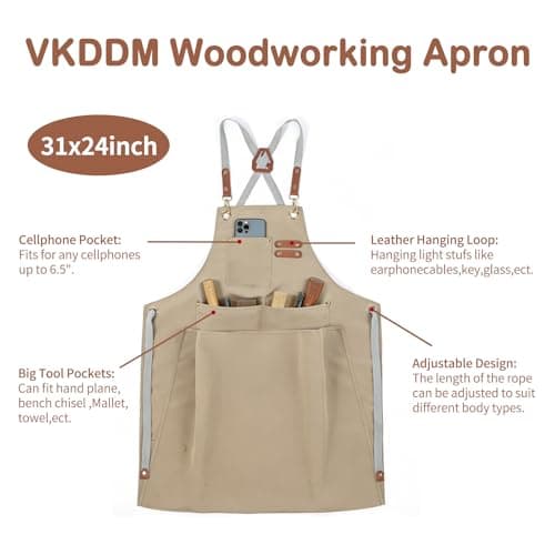 VKDDM Wood Carving Apron with Chip Catcher, Adjustable Canvas Woodworking Apron for Men with Large Pouch, Wood Working Tool Apron Gift for Men | Father's Day | Woodworkers - Thumbnail 3