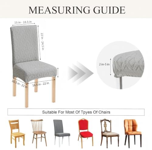 Genina Waterproof Chair Covers for Dining Room Set of 4, Removable Washable Chair Slipcover Protectors, Large Light Gray - Thumbnail 3