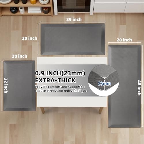 Anti Fatigue Kitchen Mats for Floor, Grey 9/10 Extra Thick Cushioned Standing Desk Mat, Comfort Memory Foam Ergonomic Kitchen Rugs and Mats Non-Slip Waterproof for Office, Kitchen, Sink, 20" x 32" - Thumbnail 2