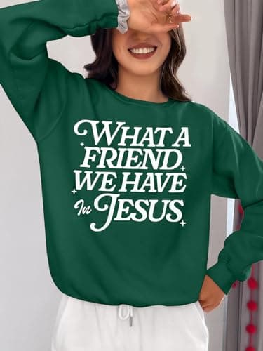 QLIPIN Christian Sweatshirts Women Jesus Sweatshirt: Religious Faith Shirts Bible Verse Inspirational Long Sleeve Top Green - Thumbnail 4