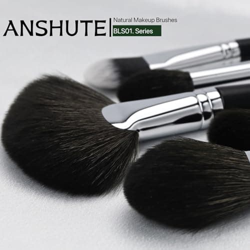 Anshute 12-Piece Professional Natural Goat Hair Makeup Brush Set with Travel-Ready Makeup Brush Organizer - 5 Face & 7 Eye Brushes. Super Soft Bristles, Variety of Brushes. Labled Brush Handle - Thumbnail 3