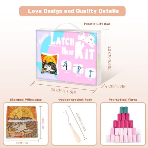 Miaceito Cute cat Latch Hook Kits for Adults Beginners,DIY Pre-Printed Latch Hook Pillow Kits Includes Wooden Hook Tool,17x17 Inch Home Decor Sofa Cushion Gift for Mom - Thumbnail 3