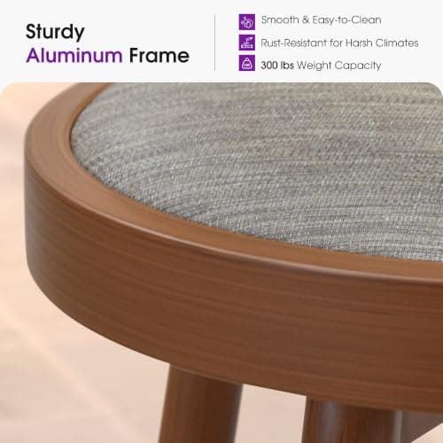 PURPLE LEAF Outdoor Swivel Bar Height Stools Set of 2 Metal Modern Wicker Bar Chairs with Back Aluminum Woven Barstools with Cushions for Kitchen Balcony Garden Indoor Teak - Thumbnail 6