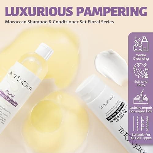 BOTANQUIL Moroccan Shampoo and Conditioner Set with Argan Oil, Shea Butter & Hyaluronic Acid Plant Based Gentle Cleansing for Dry, Damaged Hair, Hair Hydrating Anti Frizz- Floral Scent - Thumbnail 2