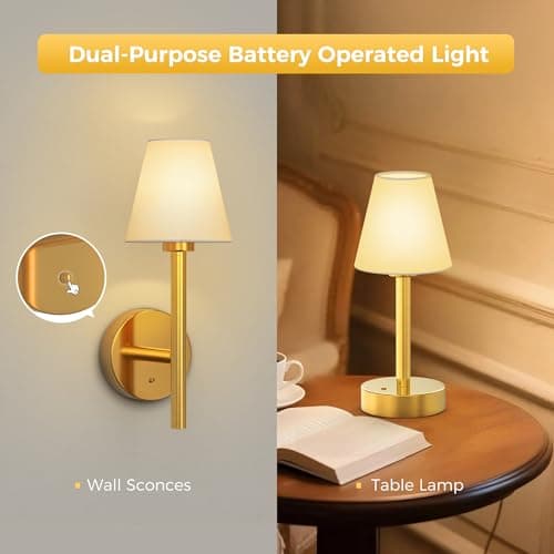 L LOHAS LED Battery Operated Wall Sconce & Table Lamp Set of 2, 10000mAh Battery Powered Dimmable Wall Lamp with App, 15 DIY Color, Wireless Sconces Wall Decor for Living Room, Bedroom, Gold - Thumbnail 6
