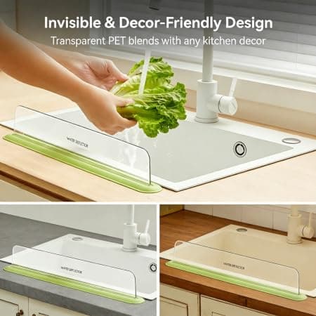 Kitchen Sink Splash Guard, Strong Suction Cup Design, Transparent PET Material, Tool-Free Installation, 19.8Inch(50.3cm) Length for Kitchen & Bathroom, Keeps Countertop Dry & Tidy - Thumbnail 4