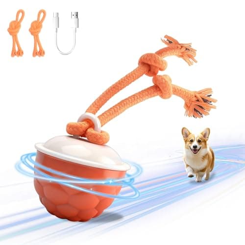 MewZoo Interactive Dog Toys-Automatic Moving Dog Toy for Boredom, Squeaky Smart Motion Pet Ball for Small Medium Large Dogs, Rope Chew for Teeth Cleaning, Outdoor Waterproof (Red) - Thumbnail 2