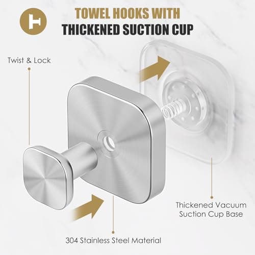 BKV Suction Cup Hooks for Shower,Heavy Duty Shower Hooks for Bathroom Wall,Glass Windows,Smooth Doors to Hang Towels,Robes,Coat,Reusable Suction Cup Wreath Hanger for Christmas Wreaths-Silver(2 Pack) - Thumbnail 4
