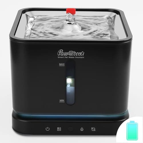 Pawccoli Cordless Cat Water Fountain, 3L/100oz Stainless Steel Tray, Cat Fountains for Drinking, Pet Water Fountains Indoor, Automatic Dog Water Bowl Dispenser, Rechargeable Battery Operated Black