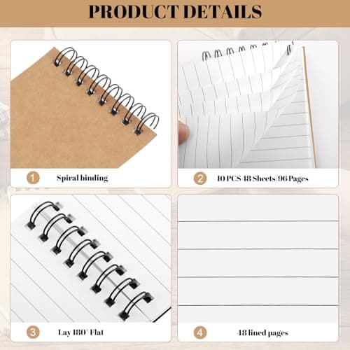 BESARME 10 Pcs Small Notepads 3x5, Kraft Spiral Pocket Notebook Bulk Mini Lined Notepad Memo Pads for Men Students Back to School Gift - Thumbnail 3