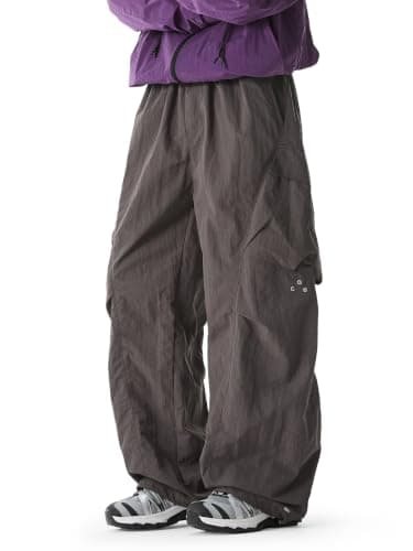 Areant Mens Baggy Hiking Cargo Pants Parachute Water Resistant Lightweight Wide Leg Pants Outdoor Climbing Trousers Light Coffee Medium