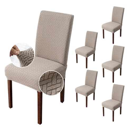 Genina Chair Covers for Dining Room Chair Covers Dining Chair Slipcovers Stretch Kitchen Parsons Chair Cover (Khaki, 6 PCS) - Image 1
