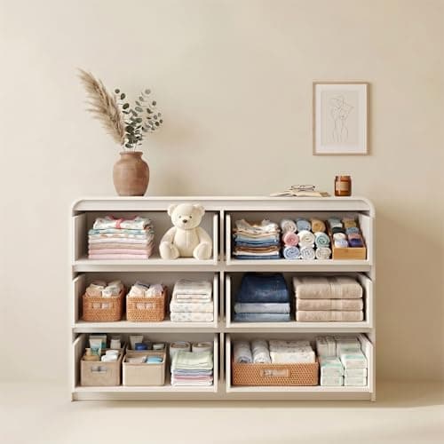 FURSUN Fluted 6 Drawers Dresser for Bedroom, 54" Wide Wooden Dresser with Metal Handle, Curved Profile Design, Modern Storage Organizer for Bedroom, Living Room, Hallway, White - Thumbnail 3