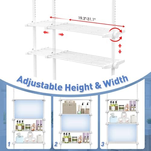 SUNALLY Over The Toilet Storage Shelf, 4-Tier Adjustable Over Toilet Bathroom Organizer,Tension-Mounted Bathroom Storage Rack for Ceilings, No Drill Space-Saving Shelving for Small Rooms,White - Thumbnail 4