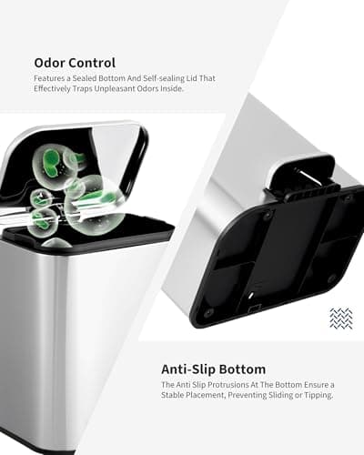 Garvee 1.3 gal Bathroom Trash Can, Step Garbage Can with Soft-Close Lid, Stainless Steel Recycling Bin with Removable Inner Bucket, Rectangular Waste Container for Living Room, Office, Silver - Thumbnail 5