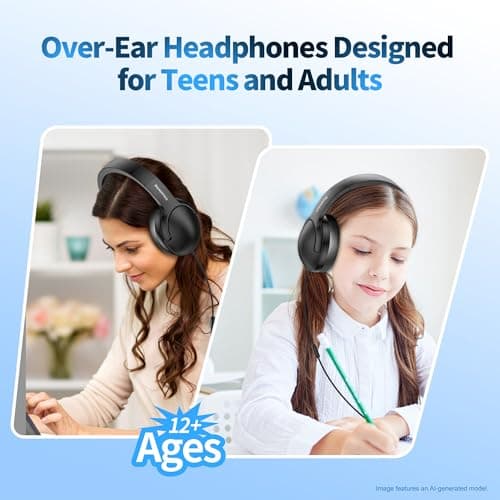 URBAN SWING W4 Sturdy Over Ear Headphones with USB C Adapter, 3.5mm Wired Headset with Mic for Adults & Teens, School, Travel, Braided Long Wire, Velvet Pouch, for iPhone 17/16, Samsung, iPad, Black - Thumbnail 5