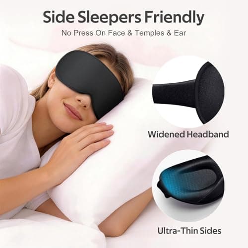 Vynix Sleep Mask for Men Women - 100% Blackout Eye Masks for Sleep - 3D Soft Sleeping Mask for Side Sleepers - Zero Pressure Lash Extensions Eye Cover Shade for Airplane Travel Essentials, Black - Thumbnail 4