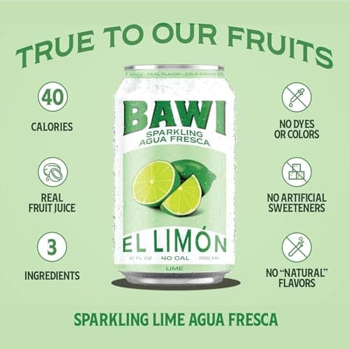 Bawi Sparkling Agua Fresca, 4 Pack Sparkling Water, Plant-Based, Low Calorie, Less Sugar, Mexican Drink Made in the USA (4 Count, Variety) - Thumbnail 5