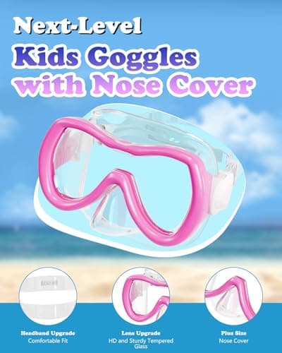 Aegend Kids Swim Mask Goggle, Swimming Goggles with Nose Cover Tempered Glass 180° HD Wide View - Thumbnail 5