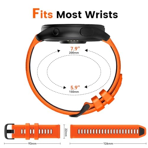 Velocarer Watch Band for Garmin Forerunner 265/Forerunner 255/Vivoactive 4/Venu 3/Venu 2, 22mm Quick Release Silicone Sport Bands, Orange & Black - Thumbnail 6