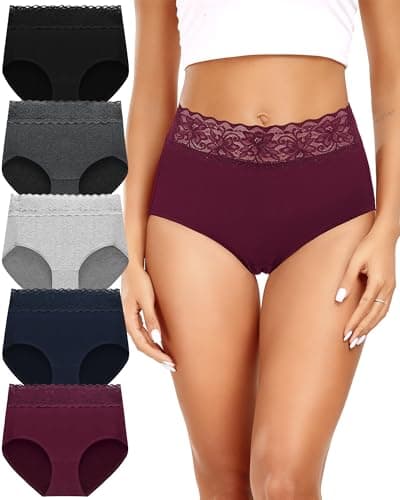 Altheanray Womens Underwear Cotton Panties for Women High Waisted Lace Ladies Briefs Hipster Breathable Soft Bikini Panty 5 Pack（AWB6007L-Multi Color5） - Image 1