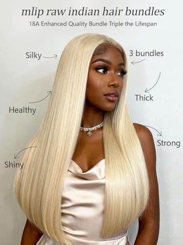 mlip Raw Indian Hair Bundle Straight, Enhanced Quality Bundle, 18A Virgin Hair 18 inches, No Tangle Shedding, Triple the Lifespan, Keep Texture Silky Soft After Multiple Washes, 613 Color - Thumbnail 2