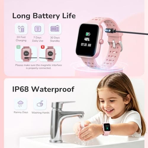 ENOMIR Smart Watch for Girls Gifts, Kids Smart Watch with Health Monitor, Activities Track & Alarm Clock Reminder, Smartwatch with Custom Design & Puzzle Games, Girls Birthday Pink (2 Bands) - Thumbnail 5