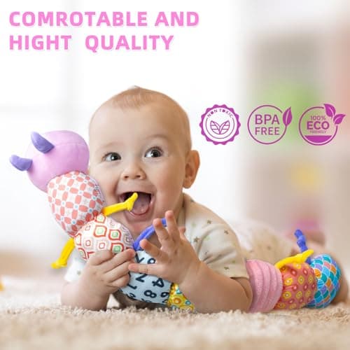 Baby Infant Musical Toy Soft Stuffed Animal Toy with Multi Textures,Rattle,Crinkle,Newborn Baby Toy for 0 3 6 9 12 Months Girls Boy Gift,Caterpillar，Pink - Thumbnail 5