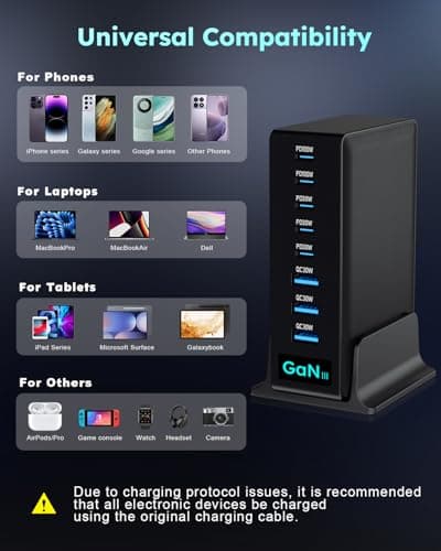 380W USB-C Charger Block, 8-Port USB-C Charging Station PD 30W + 100W PC Laptop, Fast Charging Hub with High-Power Fast Charging Cable for MacBook Pro/Air, DELL, iPad, iPhone, Samsung Galaxy Black - Thumbnail 5