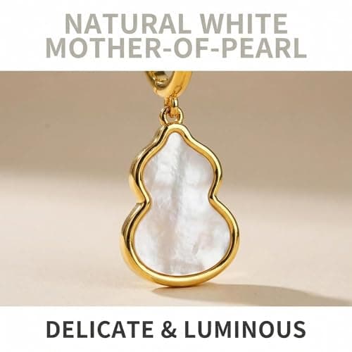 ANNIE WU 18K Gold Plated Natural White Mother of Pearl Gourd Dangle Hoop Earrings for Women, Traditional Lucky Prosperity Jewelry, Gift Box Included - Thumbnail 3