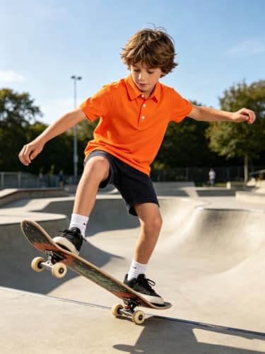 Cozople Boys Polo Shirts Moisture Wicking Quick Dry Golf Shirt Short Sleeve Athletic Casual School Uniform for Kids,Neon Orange,Size 13-14 - Thumbnail 5