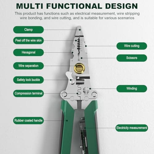 8 in 1 Wire Stripper with Voltage Tester, 2025 New Heavy Duty Wire Crimper Electrical Pliers, Electrician Tools, Noise Alarm, Hot/Neutral Detector for 12-250V AC/DC - Thumbnail 5