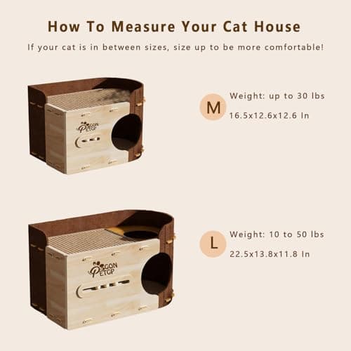 GONPETGP Large Cat Beds for Indoor Cats, Extra Wide Cat House Cave with Scratch Pad Wooden Play Ball, Foldable Felt Kittens Hideaway Condo for Multiple Small Pets - Thumbnail 6