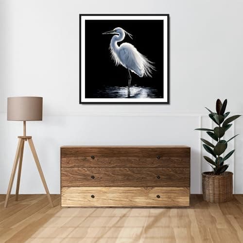 Moonow7 White Egret Wall Art, Minimalist Bird Art Print, 12x12 (30x30cm) - Thumbnail 6