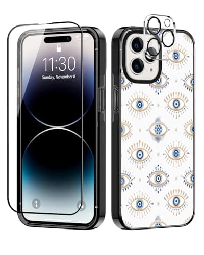 Sholbrak [3 in 1 Designed for iPhone 14 Pro Case Cute Evil Eye Pattern Protective Phone Case Cover 6.1" Screen Protector + Camera Lens Protector【2X Military Grade Drop Tested / 6.6ft Drop Protection】 - Image 1