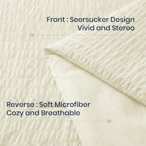 Quataly Queen Comforter Set Cream,3PCS Seersucker Lightweight Bedding Comforter for All Season, Queen Size(90''×90'' Comforter & 2 Pillowcases) - Thumbnail 3