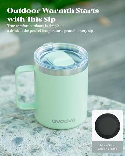 avodvo 12oz Insulated Coffee Mug with Lid – Includes Two Lids, Stainless Steel Coffee Travel Mug with Handle, Double Wall Vacuum Insulated Camping Mug for Home, Office & Outdoor, Mint Green - Thumbnail 6