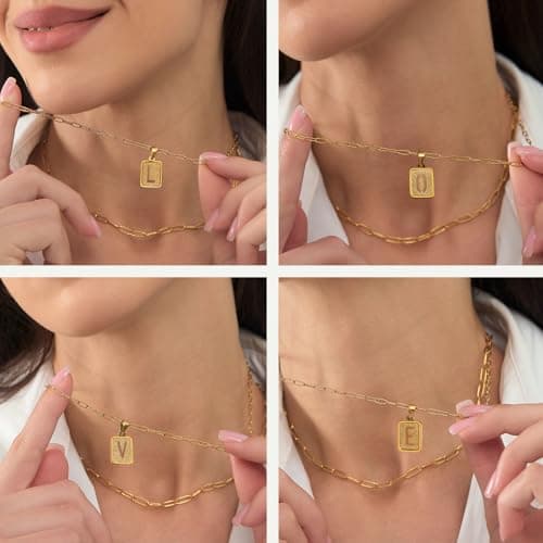 LETFLY Initial Gold Necklaces for Women, 18K Gold Plated Letter Layering Necklace Square Shaped Pendant with Adjustable Paperclip Chain for Womens Jewelry Gifts Alphabets Y - Thumbnail 3