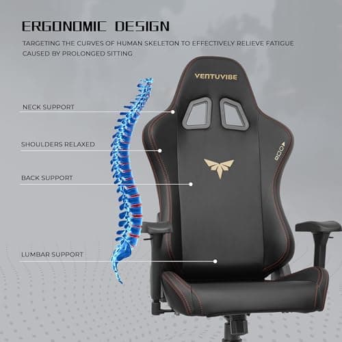 VENTUVIBE Gaming Chair 4D Adjustable Armrests - 170° Reclining & 320lb Capacity, High Back Ergonomic Computer Chair with Lumbar Support, Office Game Chair for Adults, PU Black - Thumbnail 6