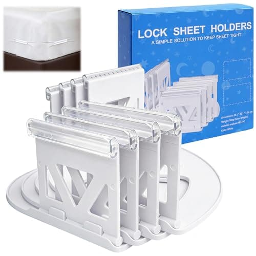 IGIYI Bed Sheet Holders for Corners, 4 Pcs Lock Fitted Sheet Holder Fastener & Bed Sheet Grippers, White Non-Slip Heavy Duty Clips to Keep Sheets Tight, Fits All Mattress Easy Installation - Image 1